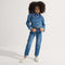 Alternate view of a model wearing The Kids Sneaker in Diamond Twill. 