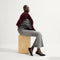 Alternate view of a model wearing The Point II in Black Boucle. 