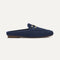 The Double Bit Loafer Mule in Blue Raffia-Knit shown from the side. 