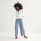 Alternate view of a model wearing The Cruiser Mary Jane Raspberry Stripe.
