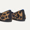 Close up of the heel of The Max Square in Amber Cat with Rothy's signature blue halo.