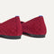 Close up of the heel of The Max Square in Ruby with Rothy's signature blue halo.