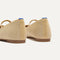 Close up of the heel of The Max Square Mary Jane in Cream Raffia-Knit, with Rothy's signature blue halo.