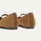 Close up of the heel of The Max Square Mary Jane in Wheat Raffia-Knit, with Rothy's signature blue halo.