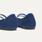 Close up of the heel of The Double Buckle Mary Jane in Blue Mesh, with Rothy's signature blue halo.