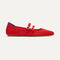 The Double Buckle Mary Jane in Bright Red Mesh shown from the side.