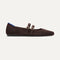 The Double Buckle Mary Jane in Chocolate Mesh shown from the side.
