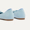 Close up of the heel of The Bow Point II in Powder Blue, with Rothy's signature blue halo.