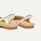 Close up of the heel The Almond Slingback in Off White Mesh, with Rothy's signature blue halo.