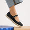hover | Model wearing The Espadrille Mary Jane in Black.