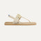 The T-Strap Sandal in Cream Puff, shown from the side. 