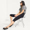 Alternate view of a model wearing The Max Buckle Mary Jane in Black Mesh.