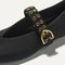 Top view of the square toe and V-shaped vamp of The Max Buckle Mary Jane in Black.