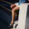 Another view of a model wearing The Cruiser Mary Jane in Black.