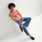 Alternate view of a model wearing The Cruiser Loafer in Black Raffia-Knit. 