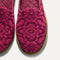 The toe and vamp of The Cruiser Loafer in Fuchsia Bloom. 