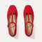 The T-Strap Mary Jane in Red Crisp shown from the top.