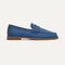 The Penny Loafer in Blue Raffia-Knit shown from the side. 