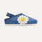 The Kids Clog in Indigo Daisy shown from the side. 