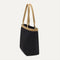 The Lightweight Zip Tote in Black Espresso Open-Knit, shown from the side.