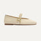 The Max Buckle Mary Jane in Cream Woven shown from the side.