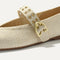 Top view of the square toe and V-shaped vamp of The Max Buckle Mary Jane in Cream Woven.