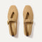 The Max Buckle Mary Jane in Tan Woven shown from the top.