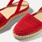 Close up of the vamp of The D'Orsay Espadrille in Bright Red Crochet. 