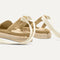Close up of the heel of The D'Orsay Espadrille in Camel Crochet, showing removable ankle straps.