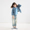Alternate view of a model wearing The Mini Loafer in Harbor Stripe.