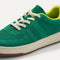 hover | Overlay::Stretchy, No-Tie Laces | Alt::Close up of the vamp and laces of The Kids Stretch Sneaker in Emerald  Pop.