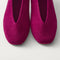 Close up of the toe and V-shaped vamp on The Max Square Ballerina in ReVelvet Mulberry.