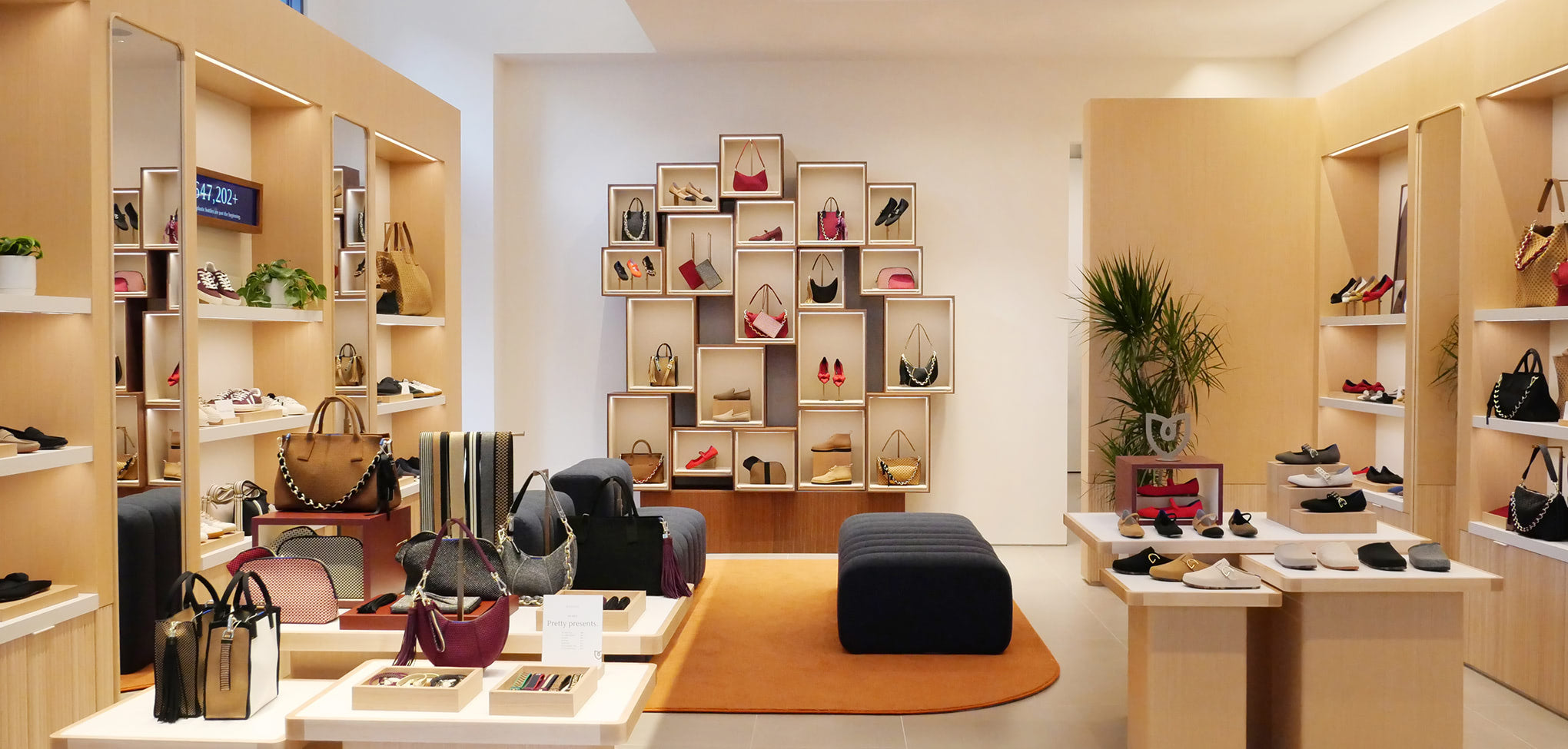 Rothy's interior design showroom with furniture and decor items.