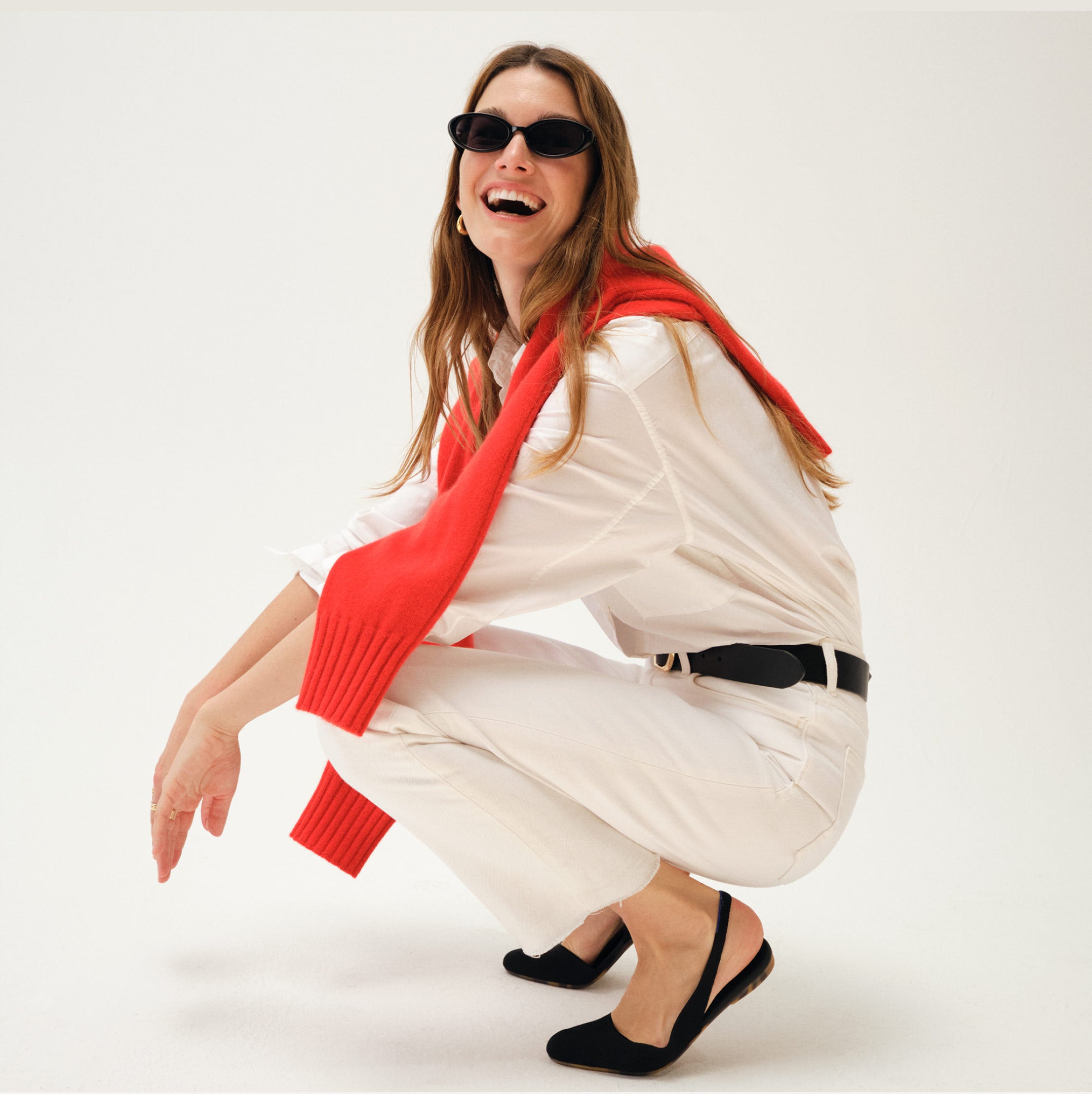 A model wearing The Almond Slingback.